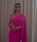 Elegant Sheath One Shoulder Hot Pink Chiffon Long Prom Dresses Party Dress Summer 22th Birthday Outfits 21st Birthday Dresses HZ1121