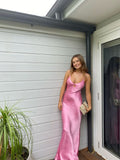 Vintage Mermaid Spaghetti Straps Pink Satin Long Prom Dresses Party Dress Summer 22th Birthday Outfits 21st Birthday Dresses HZ1121
