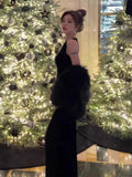 Elegant Mermaid Scoop Neck Black Velvet Long Prom Dresses Party Dress Summer 22th Birthday Outfits 18th Birthday Dresses HZ1121