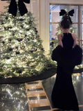 Elegant Mermaid Scoop Neck Black Velvet Long Prom Dresses Party Dress Summer 22th Birthday Outfits 18th Birthday Dresses HZ1121