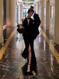 Elegant Mermaid Scoop Neck Black Velvet Long Prom Dresses Party Dress Summer 22th Birthday Outfits 18th Birthday Dresses HZ1121