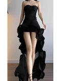 Elegant High Low Strapless Black Long Prom Dresses Party Dress Summer 22th Birthday Outfits 18th Birthday Dresses HZ1121