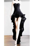 Elegant High Low Strapless Black Long Prom Dresses Party Dress Summer 22th Birthday Outfits 18th Birthday Dresses HZ1121
