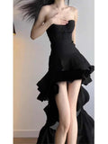 Elegant High Low Strapless Black Long Prom Dresses Party Dress Summer 22th Birthday Outfits 18th Birthday Dresses HZ1121