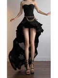 Elegant High Low Strapless Black Long Prom Dresses Party Dress Summer 22th Birthday Outfits 18th Birthday Dresses HZ1121
