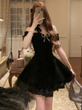 Sexy A line Off The Shoulder Black Velvet Mini Short Formal 8th Grade Homecoming Dresses Summer Middle School Hoco Dress Homecoming Outfits Birthday Outfit HZ1121