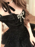Sexy A line Off The Shoulder Black Velvet Mini Short Formal 8th Grade Homecoming Dresses Summer Middle School Hoco Dress Homecoming Outfits Birthday Outfit HZ1121