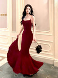 Elegant Mermaid Spaghetti Straps Burgundy Long Prom Dresses Party Dress Summer 22th Birthday Outfits 18th Birthday Dresses HZ1121