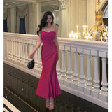 Elegant Mermaid Spaghetti Straps Hot Pink Long Prom Dresses Party Dress Summer 22th Birthday Outfits 18th Birthday Dresses HZ1121
