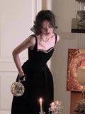 Elegant A Line Spaghetti Straps Black Velvet Prom Dresses Party Dress Summer 22th Birthday Outfits 18th Birthday Dresses HZ1121