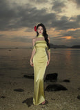 Elegant Mermaid Off The Shoulder Yellow Satin Prom Dresses Party Dress Summer 22th Birthday Outfits 18th Birthday Dresses HZ1121
