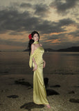 Elegant Mermaid Off The Shoulder Yellow Satin Prom Dresses Party Dress Summer 22th Birthday Outfits 18th Birthday Dresses HZ1121
