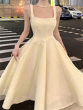 Elegant A Line Square Neck Satin Prom Dresses Party Dress Summer 22th Birthday Outfits 18th Birthday Dresses HZ1121