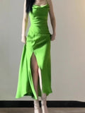 Elegant Mermaid Spaghetti Straps Green Slit Long Prom Dresses Party Dress Summer 22th Birthday Outfits 18th Birthday Dresses HZ1121