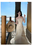 Elegant Mermaid Spaghetti Straps White Satin Long Prom Dresses Party Dress Summer 22th Birthday Outfits 18th Birthday Dresses HZ1121