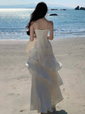 Elegant Mermaid Spaghetti Straps White Satin Long Prom Dresses Party Dress Summer 22th Birthday Outfits 18th Birthday Dresses HZ1121