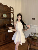 Sexy A line Halter Chiffon White Mini Short Formal 8th Grade Homecoming Dresses Summer Middle School Hoco Dress Homecoming Outfits Birthday Outfit HZ1121