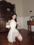 Sexy A line Halter Chiffon White Mini Short Formal 8th Grade Homecoming Dresses Summer Middle School Hoco Dress Homecoming Outfits Birthday Outfit HZ1121