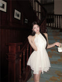 Sexy A line Halter Chiffon White Mini Short Formal 8th Grade Homecoming Dresses Summer Middle School Hoco Dress Homecoming Outfits Birthday Outfit HZ1121