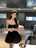 Cute Ball Gown Sweetheart Black Velvet Mini Short Formal 8th Grade Homecoming Dresses Summer Middle School Hoco Dress Homecoming Outfits HZ1121
