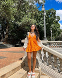 Simple A Line Spaghetti Straps Orange Mini Short Formal 8th Grade Homecoming Dresses Summer Middle School Hoco Dress 18th Birthday Outfits HZ1121