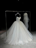 Pretty Wedding Dress Ball Gown Strapless Tulle Long Satin White Wedding Dresses Bridal Gowns Brides Gown HZ1121