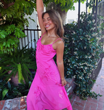 Pretty Sheath Spaghetti Straps Hot Pink Chiffon Formal 8th Grade Homecoming Dresses Summer Middle School Hoco Dress 18th Birthday Outfits HZ1121