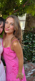 Pretty Sheath Spaghetti Straps Hot Pink Chiffon Formal 8th Grade Homecoming Dresses Summer Middle School Hoco Dress 18th Birthday Outfits HZ1121