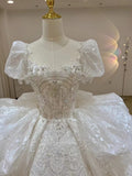 Romantic Bridal Gown Ball Gown Scoop Neck White Lace Long Wedding Dresses Minimalist Bridal Gowns HZ1121