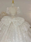 Romantic Bridal Gown Ball Gown Scoop Neck White Lace Long Wedding Dresses Minimalist Bridal Gowns HZ1121