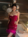 Cute Sheath Sweetheart Dragon Fruit Color Sequin Mini Short Formal 8th Grade Homecoming Dresses Summer Middle School Hoco Dress Homecoming Outfits HZ1121