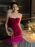 Cute Sheath Sweetheart Dragon Fruit Color Sequin Mini Short Formal 8th Grade Homecoming Dresses Summer Middle School Hoco Dress Homecoming Outfits HZ1121