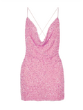 Cute Sheath Spaghetti Straps Pink Sequin Mini Short Formal 8th Grade Homecoming Dresses Summer Middle School Hoco Dress Homecoming Outfits HZ1121