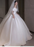 Pretty Wedding Dress Ball Gown Off The Shoulder White Long Satin Wedding Dresses Bridal Gowns Brides Gown HZ1121