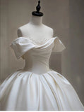Pretty Wedding Dress Ball Gown Off The Shoulder White Long Satin Wedding Dresses Bridal Gowns Brides Gown HZ1121