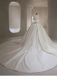 Pretty Wedding Dress Ball Gown Off The Shoulder White Long Satin Wedding Dresses Bridal Gowns Brides Gown HZ1121