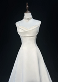 Vintage Bridal Gown 1960s Ball Gown Spaghetti Straps Sleeveless Satin Beads Long White 90s Wedding Dresses Elegant Bridal Gowns HZ1121