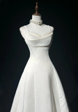 Vintage Bridal Gown 1960s Ball Gown Spaghetti Straps Sleeveless Satin Beads Long White 90s Wedding Dresses Elegant Bridal Gowns HZ1121
