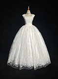 Vintage Bridal Gown Ball Gown Square Neck Sleeveless Tulle Lace Long White 70s Wedding Dresses Elegant Bridal Gowns HZ1121