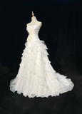 Unique Bridal Gown Ball Gown Strapless Lace Sleeveless White 50s Wedding Dresses Modest Bridal Gowns HZ1121