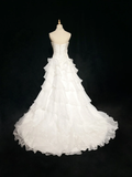 Unique Bridal Gown Ball Gown Strapless Lace Sleeveless White 50s Wedding Dresses Modest Bridal Gowns HZ1121