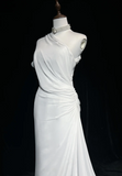 Vintage Bridal Gown 1960s A Line One Shoulder Chiffon Sleeveless Long White 90s Wedding Dresses Elegant Bridal Gowns HZ1121