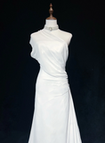 Vintage Bridal Gown 1960s A Line One Shoulder Chiffon Sleeveless Long White 90s Wedding Dresses Elegant Bridal Gowns HZ1121