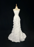 Vintage Bridal Gown 1960s Mermaid Strapless Chiffon Sleeveless Lace Long White 90s Wedding Dresses Elegant Bridal Gowns HZ1121
