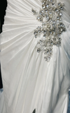 Vintage Bridal Gown A line Sweetheart Sleeveless Silver Beads Long Slit White 70s Wedding Dresses Elegant Bridal Gowns HZ1121
