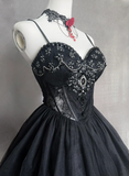 Vintage Ball Gown Spaghetti Straps Black Tulle Mini Short Formal 8th Grade Homecoming Dresses Summer Middle School Hoco Dress Homecoming Outfits Birthday Outfit HZ1121