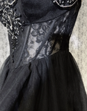 Vintage Ball Gown Spaghetti Straps Black Tulle Mini Short Formal 8th Grade Homecoming Dresses Summer Middle School Hoco Dress Homecoming Outfits Birthday Outfit HZ1121
