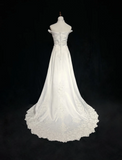 Vintage Bridal Gown A line Off The Shoulder Pearls Long White 70s Wedding Dresses Elegant Bridal Gowns HZ1121
