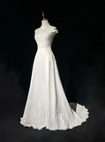 Vintage Bridal Gown A line Off The Shoulder Pearls Long White 70s Wedding Dresses Elegant Bridal Gowns HZ1121