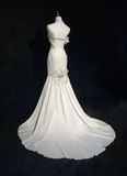 Unique Bridal Gown Mermaid Strapless Chiffon Sleeveless White 50s Wedding Dresses Modest Bridal Gowns HZ1121